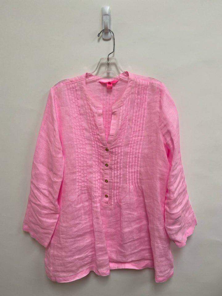 LILLY PULITZER Size M Pink V Neck Linen Ladies Top