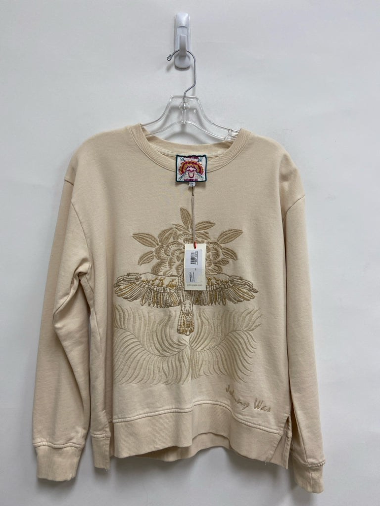 NWT JOHNNY WAS Size S Beige Flowers Embroidered Ladies Sweatshirt