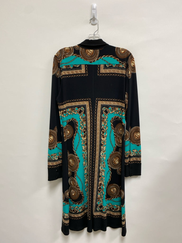 Size L Black Turquoise/Tan Medallion Long Sleeve Ladies Dress