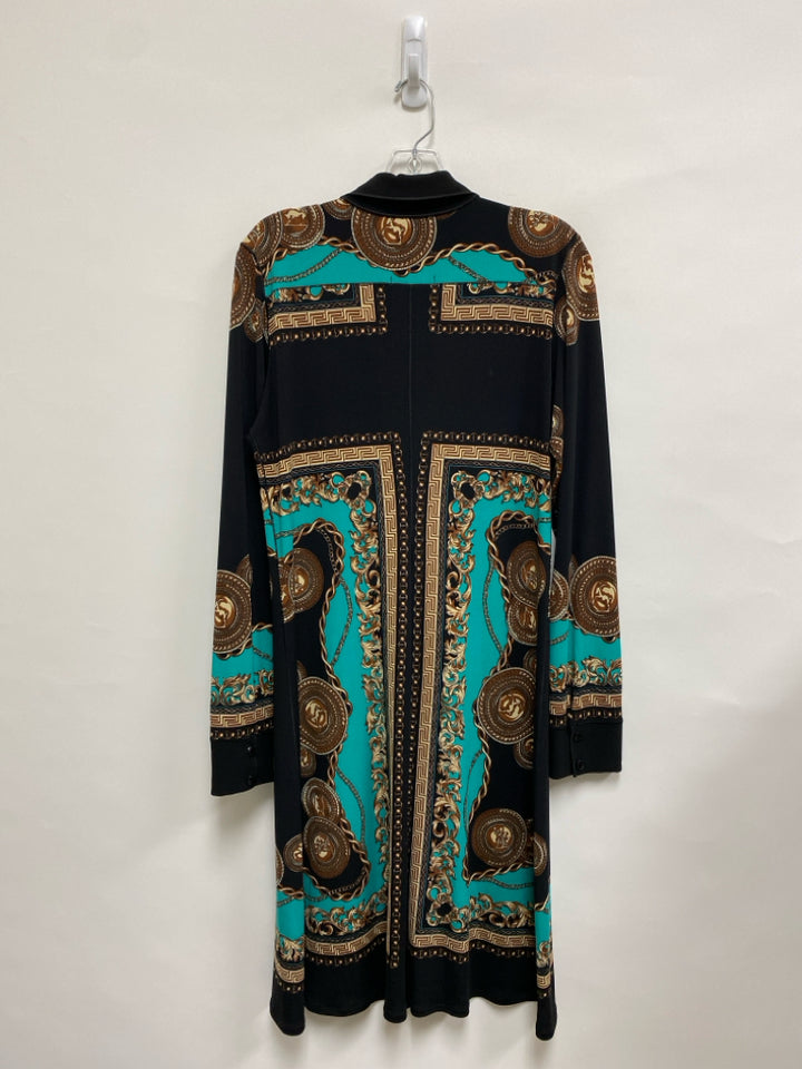 Size L Black Turquoise/Tan Medallion Long Sleeve Ladies Dress