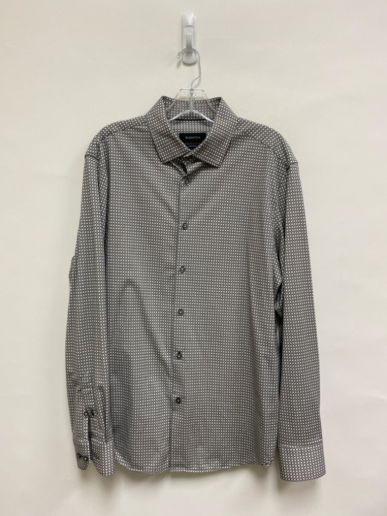 Bugatchi Size L White Black Print Men&