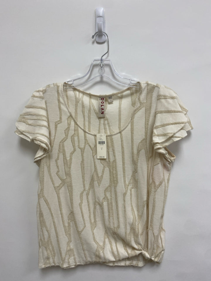 NWT Dolan Left Coast Size L White Beige Ruffles Ladies Top