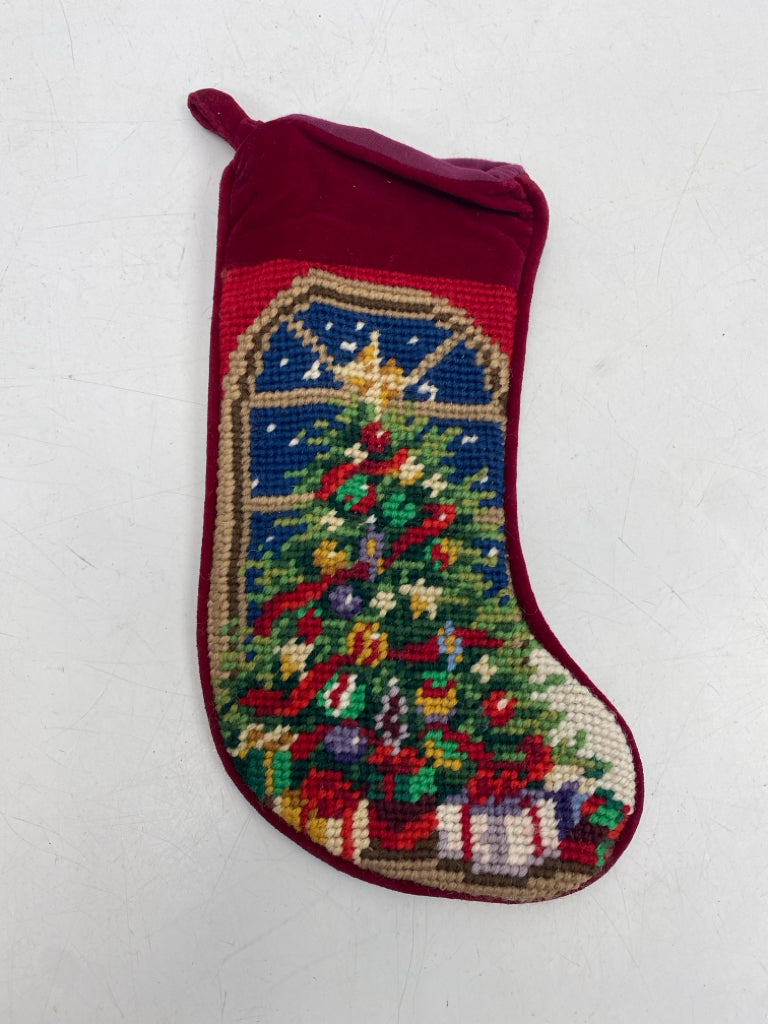 Red Multi Color Needlepoint Christmas