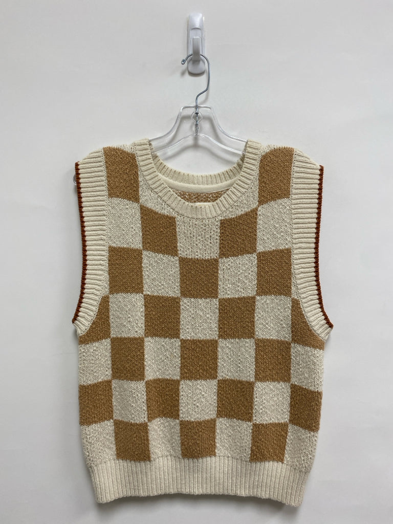 Maeve Size XS Cream Rust Checkered Ladies Sweater Vest