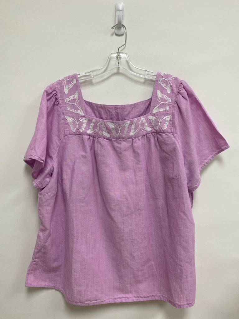 Talbots  SIZE  3X Lilac White Embroidered Linen Blend Plus Size Top