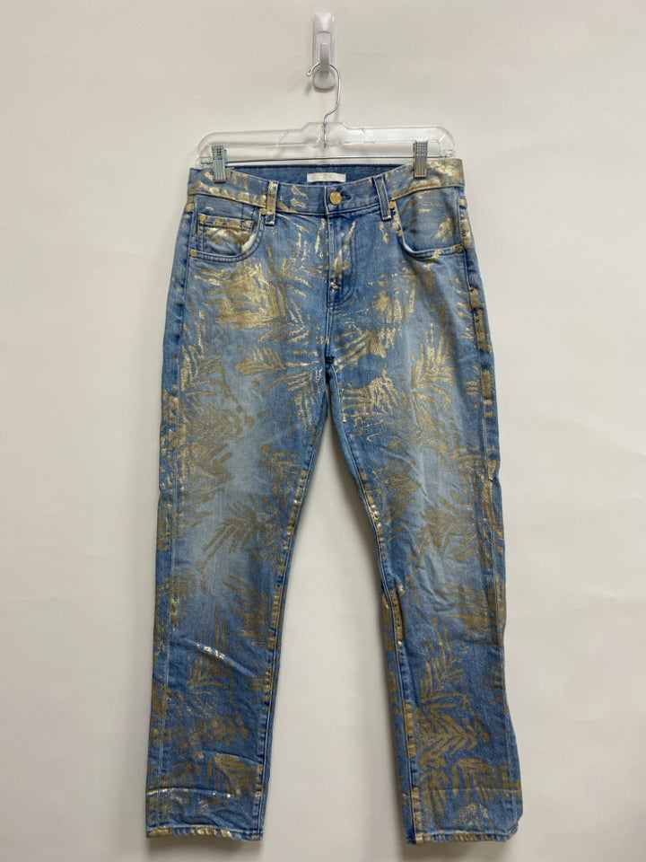 7/Mankind Size 26 Blue/Gold Denim Leaves Ladies Jeans