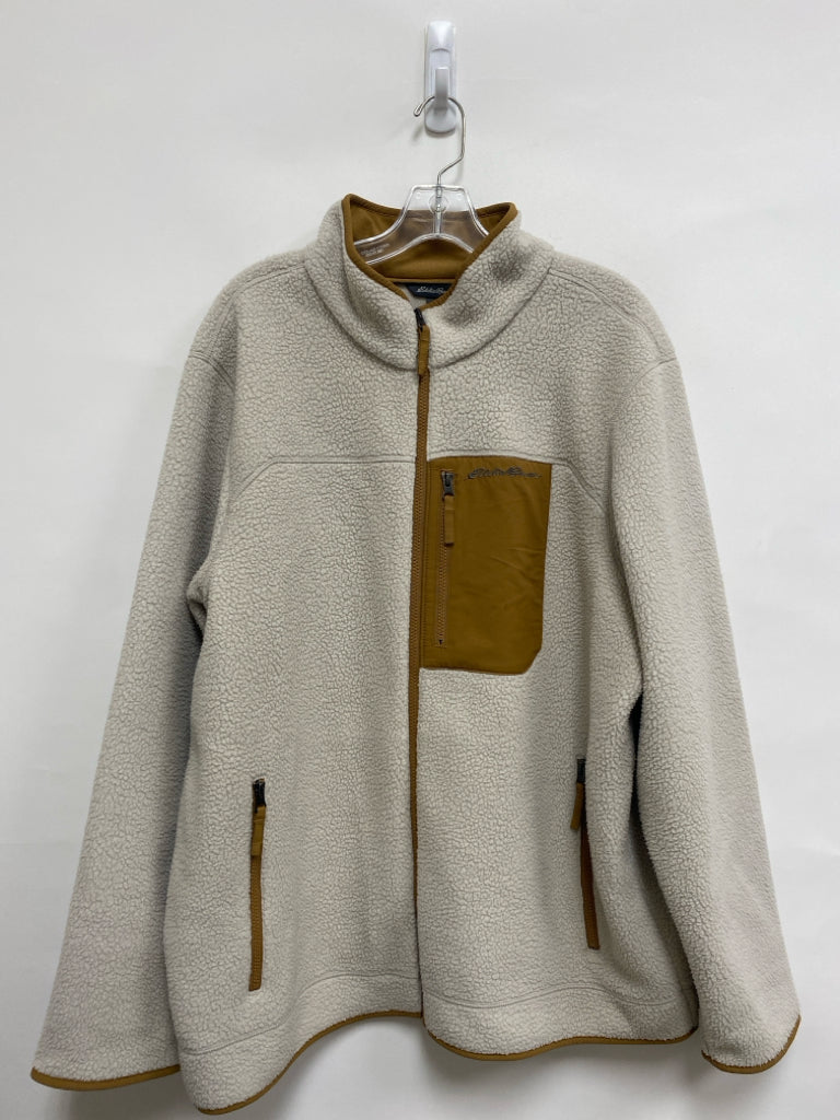 Eddie Bauer Size XL Beige Tan Trimmed Zip Down Fleece Men&
