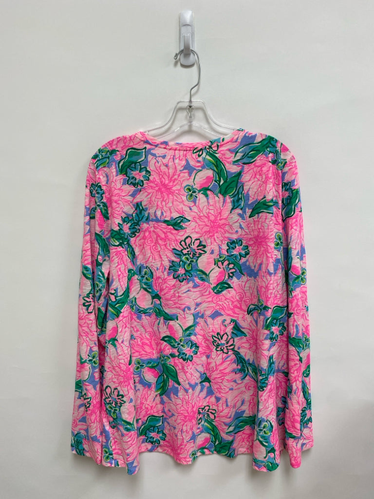 LILLY PULITZER Size XL Pink Green/White Flowers Ladies Top