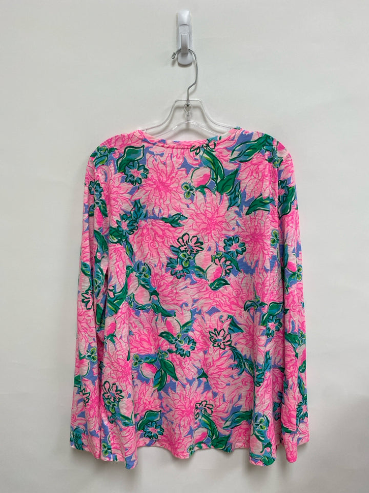 LILLY PULITZER Size XL Pink Green/White Flowers Ladies Top