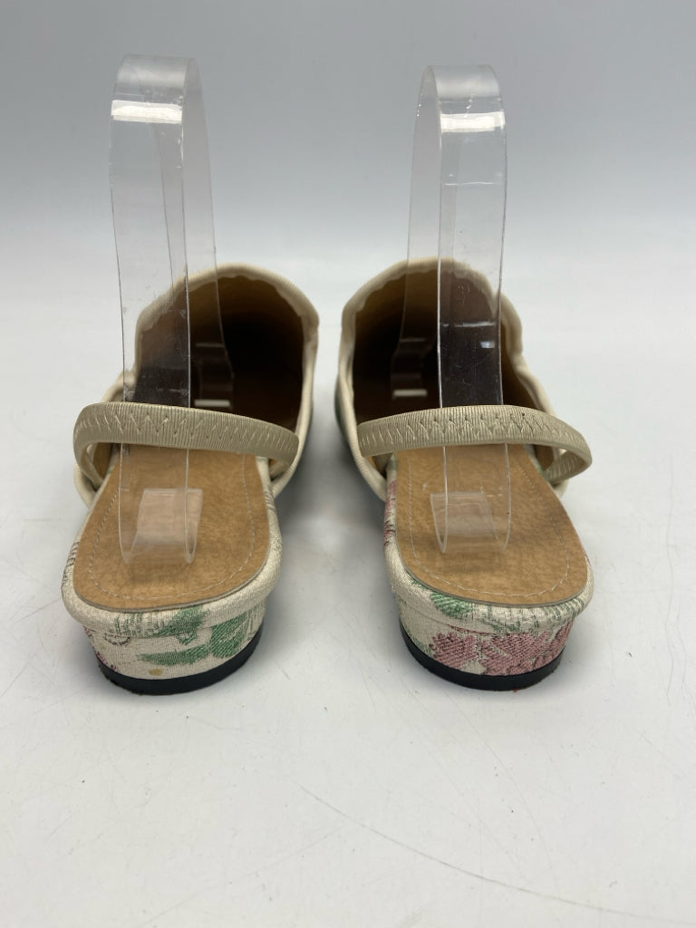 Size 43 Cream Green/Pink Floral Mules