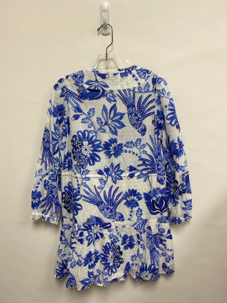 farmrio Size S White Blue Flowers V Neck Swiss Dot Ladies Dress