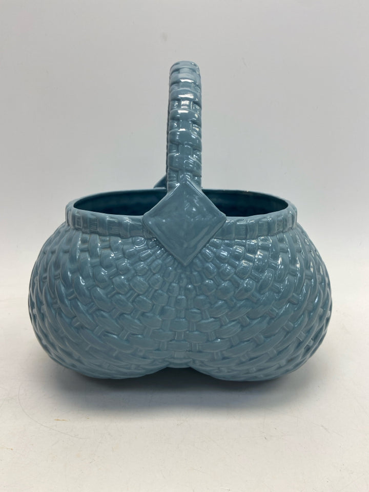 Blue Basketweave Ceramic Basket