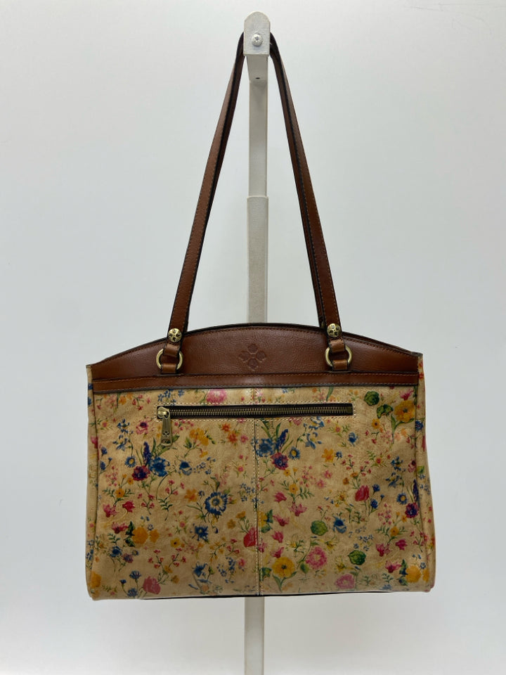 Patricia Nash Tan/Brown Multi-Color Flower(s) Handbag