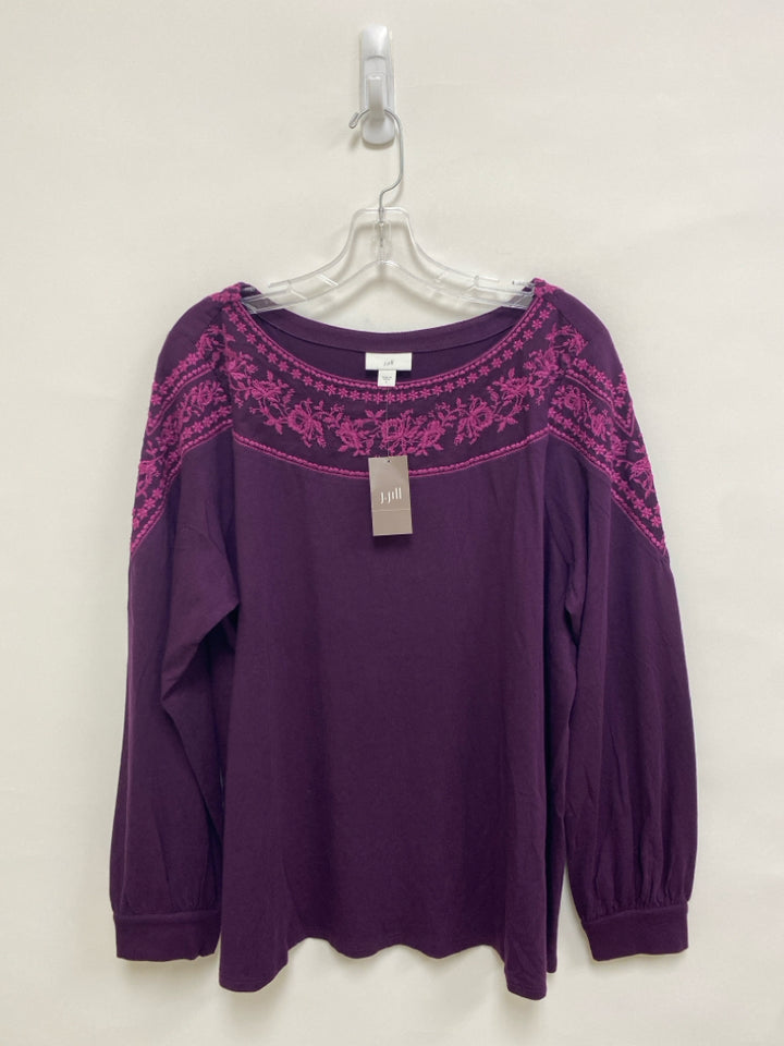 NWT J Jill Size L Plum Magenta Embroidered Long Sleeve Ladies Top