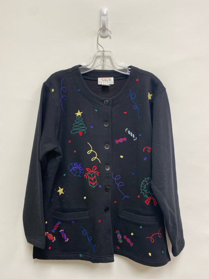 Talbots Size SP Black Blue/Green Christmas Embroidered Ladies Jacket