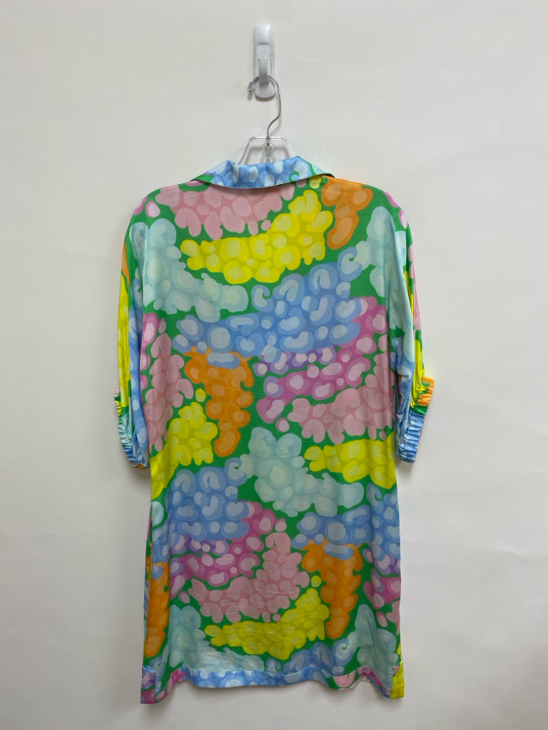 EMILY McCARTHY Size XS Pink/Green Blue/Multi Abstract 3/4 Sleeve Ladies Dress