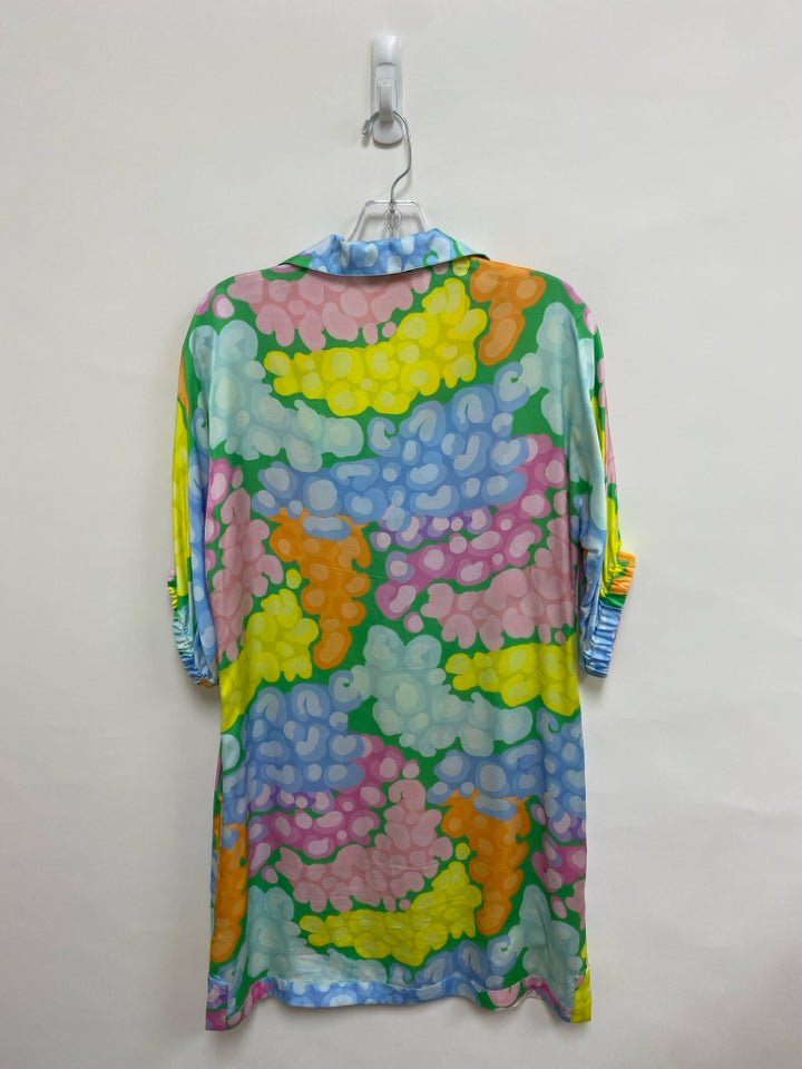 EMILY McCARTHY Size XS Pink/Green Blue/Multi Abstract 3/4 Sleeve Ladies Dress
