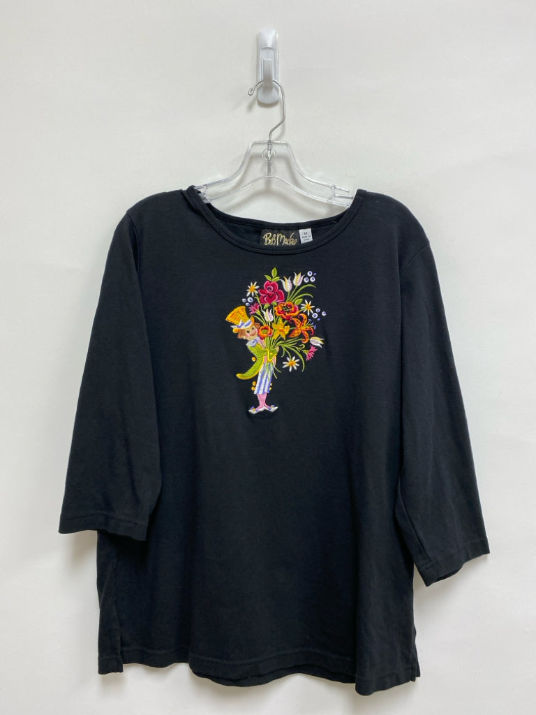 Bob Mackie Size M Black Green/Multi Flowers Embroidered Ladies Top