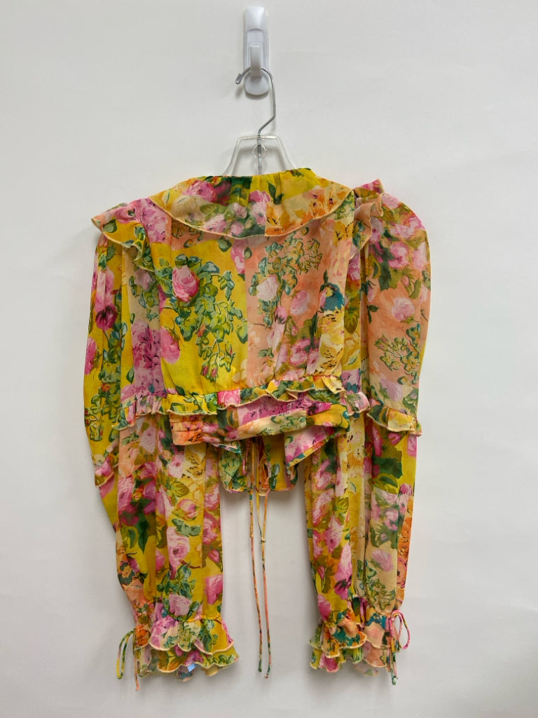 For Love &amp; Lemons Size S Yellow Pink/Green Floral Cropped Ladies Top