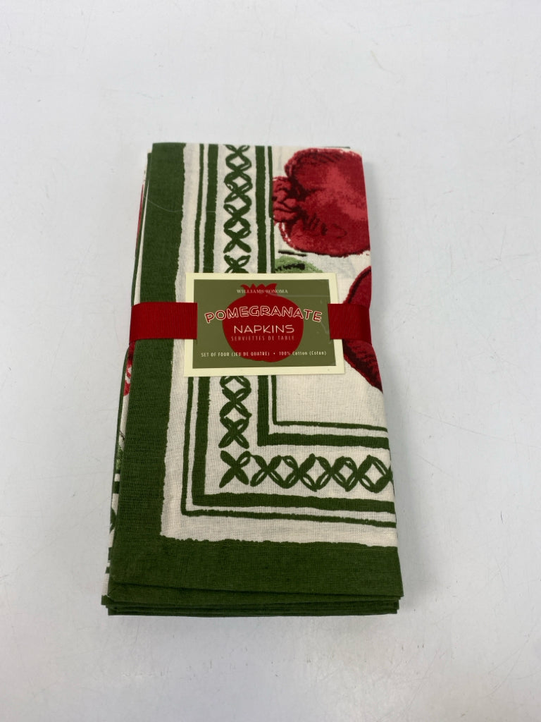 NWT Williams-Sonoma White Green/Red Napkins