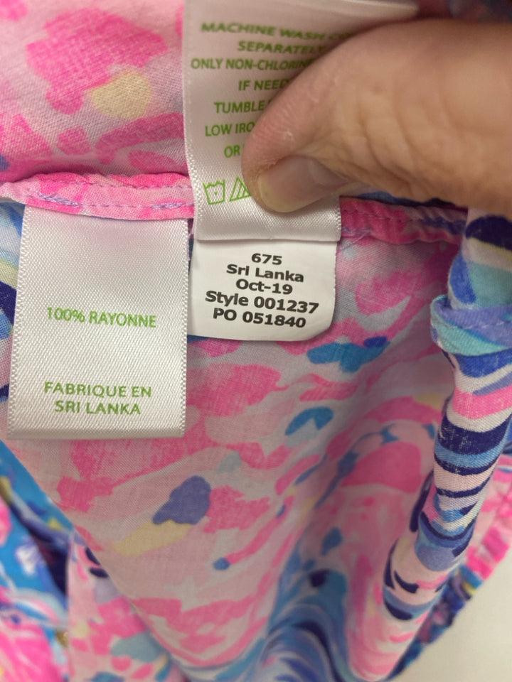 LILLY PULITZER Size XS Pink/Blue Navy/Aqua Abstract Button Up Ladies Dress