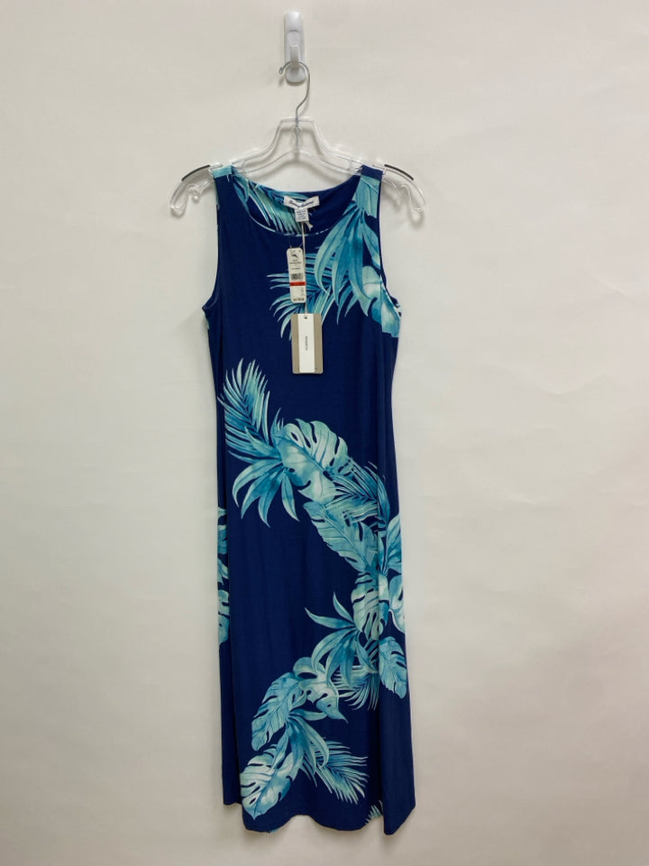 NWT Tommy Bahama Size XS Navy Aqua Leaves Maxi Ladies Dress