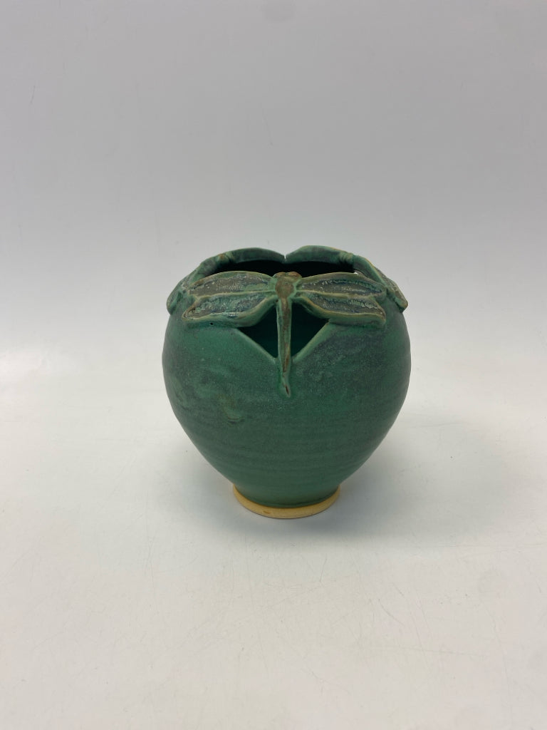 Green Dragonfly Pottery Vase