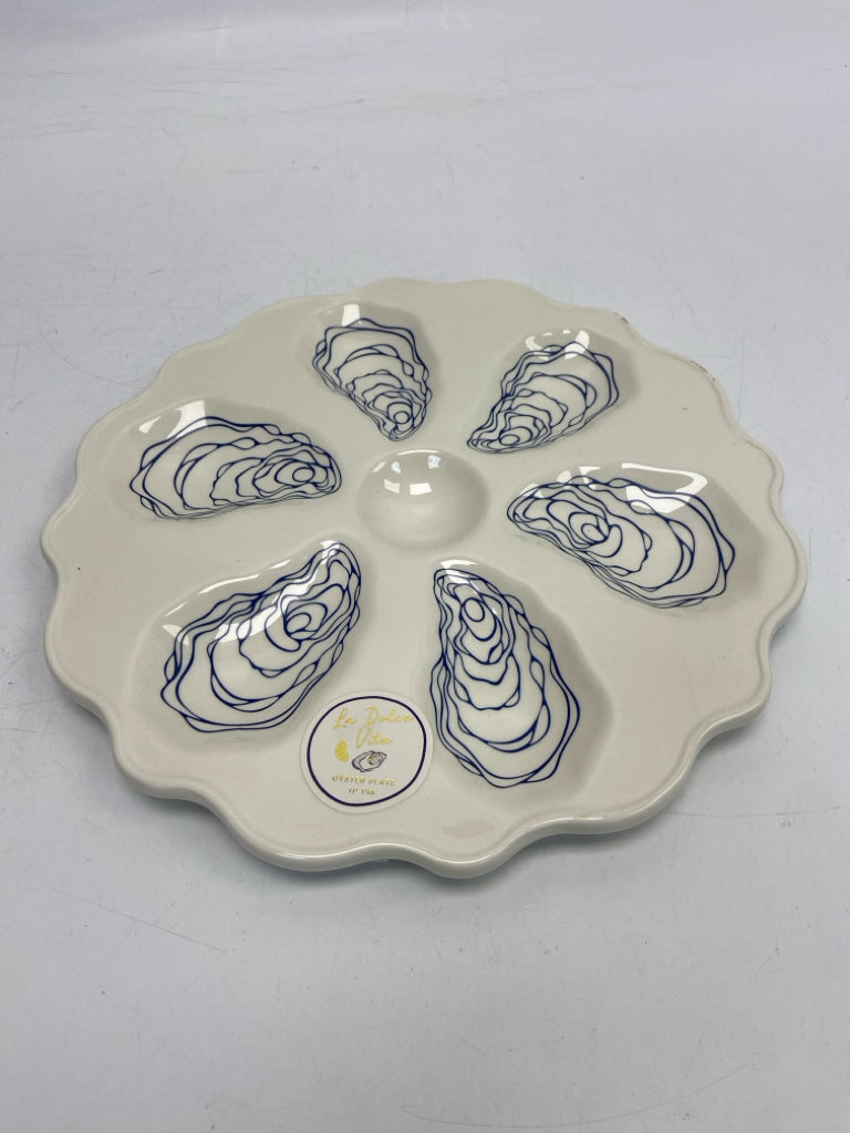 White Blue Ceramic Serving Piece