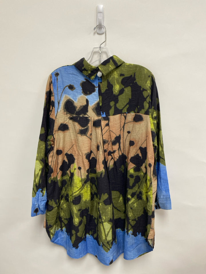 Size 10 Green Black/Blue Tunic Ladies Top