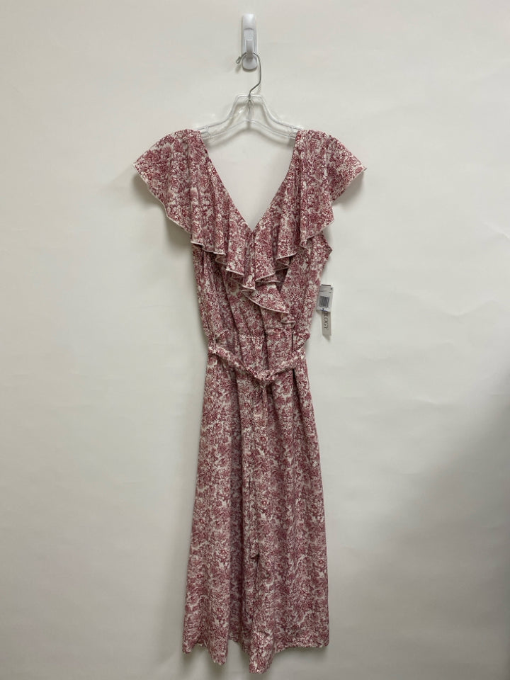 NWT Luxology Size M White Burgundy/Pink Ruffles Wide Leg Ladies Jumpsuit