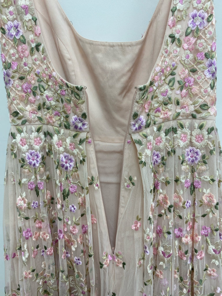 Needle &amp; Thread Size 6 Pink/Green Lavender/Cream Embroidered Ladies Dress