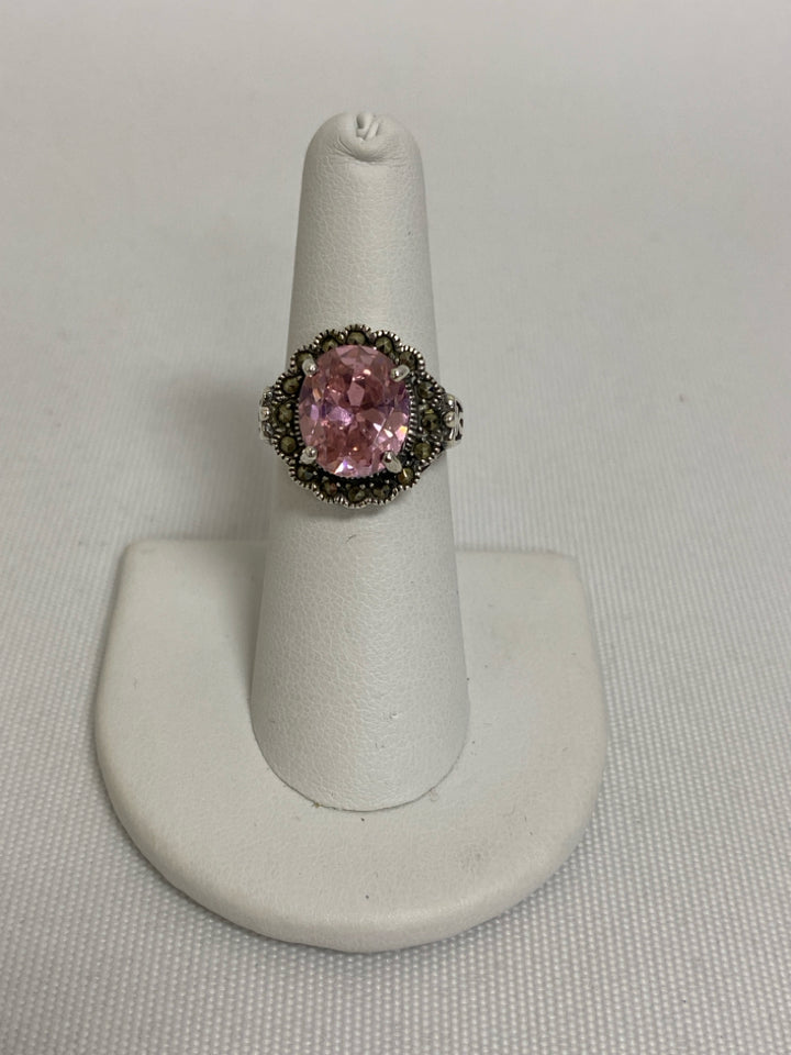 Silver Color Pink Jeweled Ring