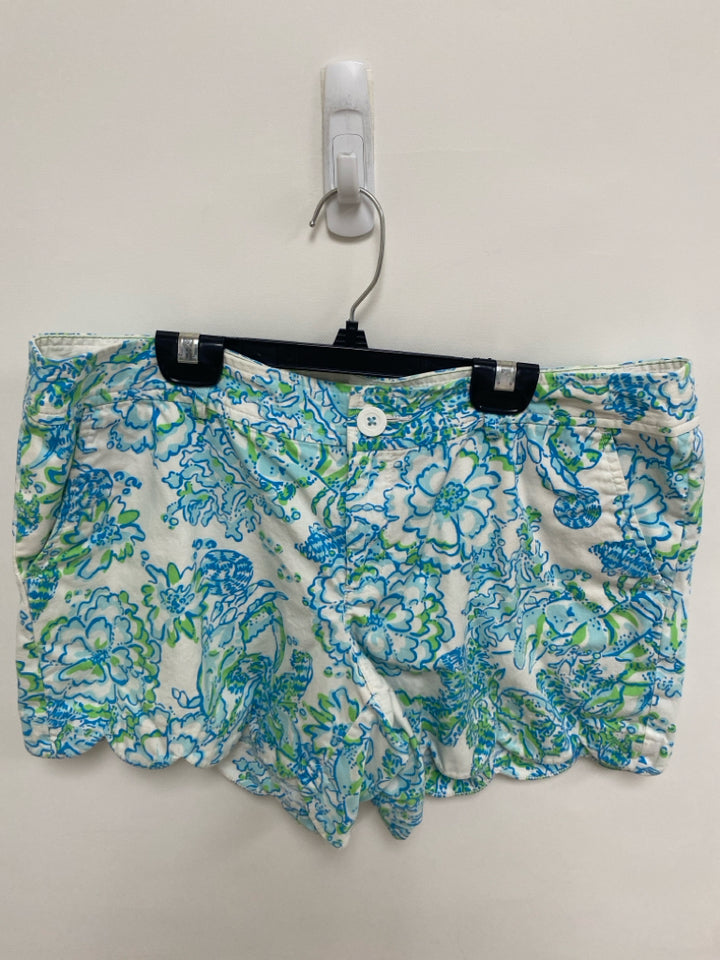 LILLY PULITZER Size 12 White Blue/Green Sea Creatures Ladies Shorts