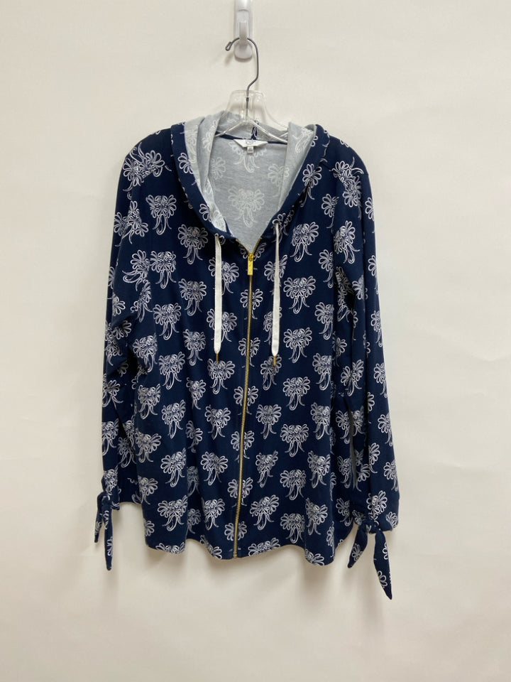 Crown &amp; Ivy  SIZE  2X Navy White Print Hooded Plus Size Jacket