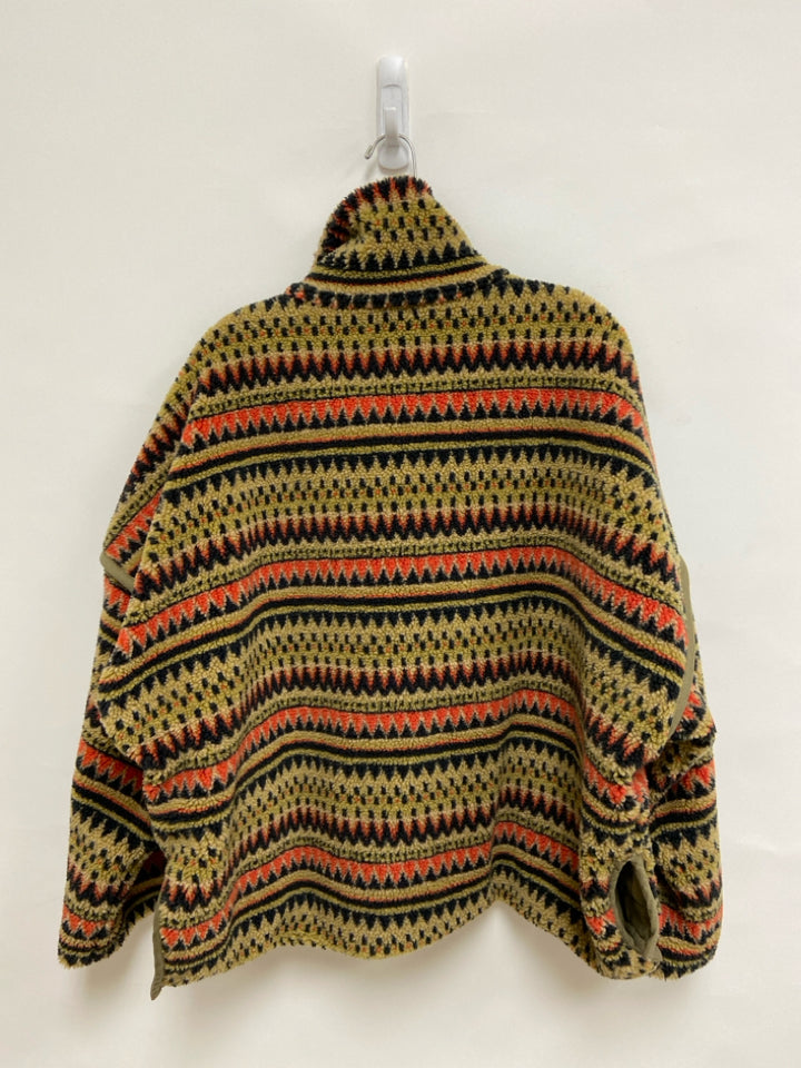 Free People Size S Olive Green Orange/Black Southwestern Fleece Ladies Jacket