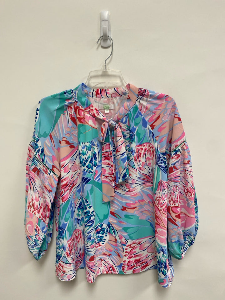 Jade Brand Size XS Pink Blue/Red Butterflies Ladies Top