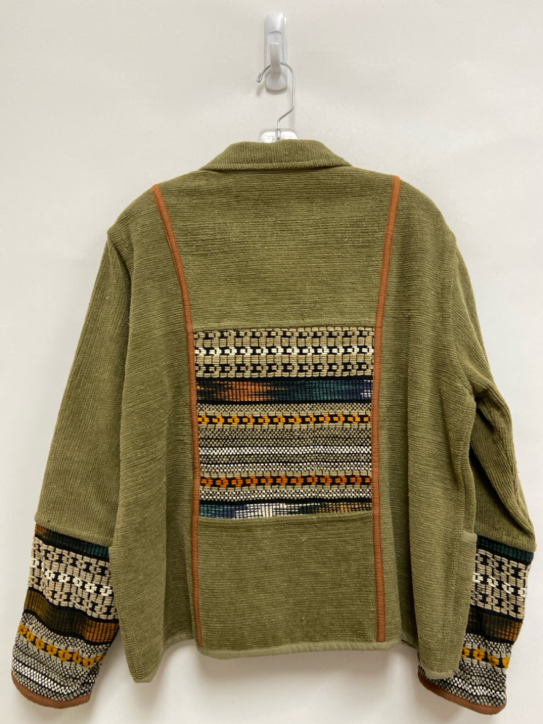 Size L Beige Black/Orange Ribbed Button Up Ladies Jacket