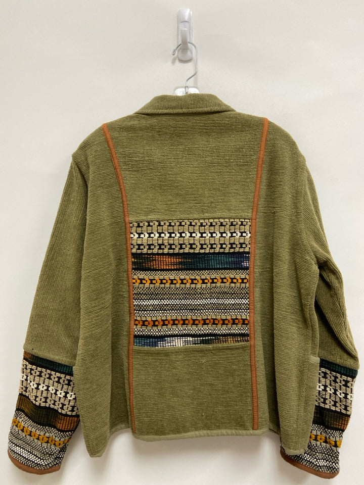 Size L Beige Black/Orange Ribbed Button Up Ladies Jacket