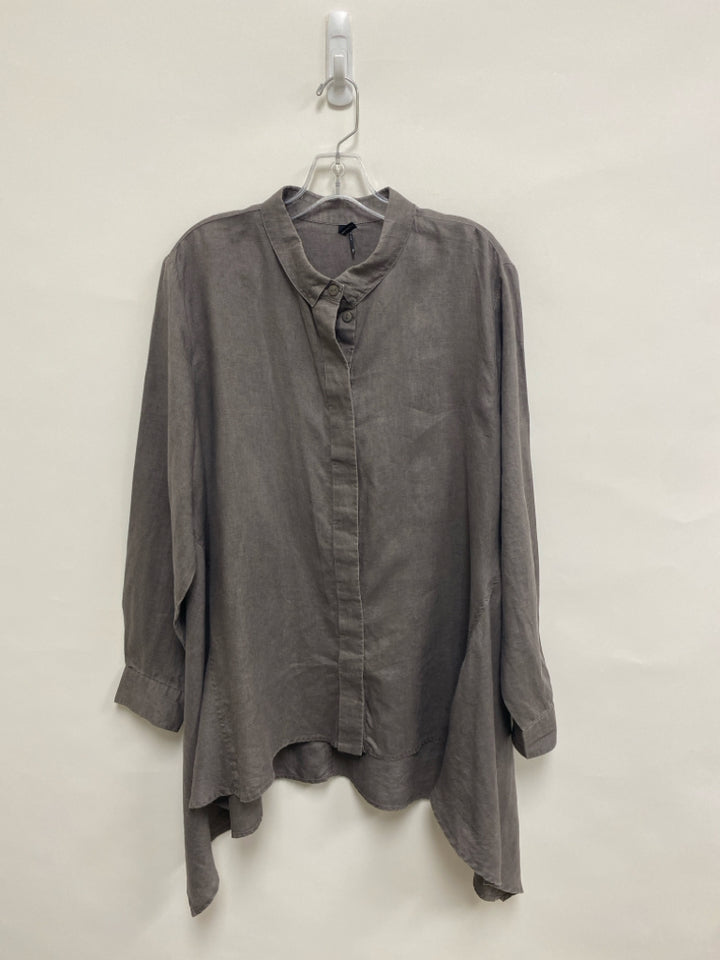 Stella Carakasi Size XL Brown Button Up Linen Ladies Top