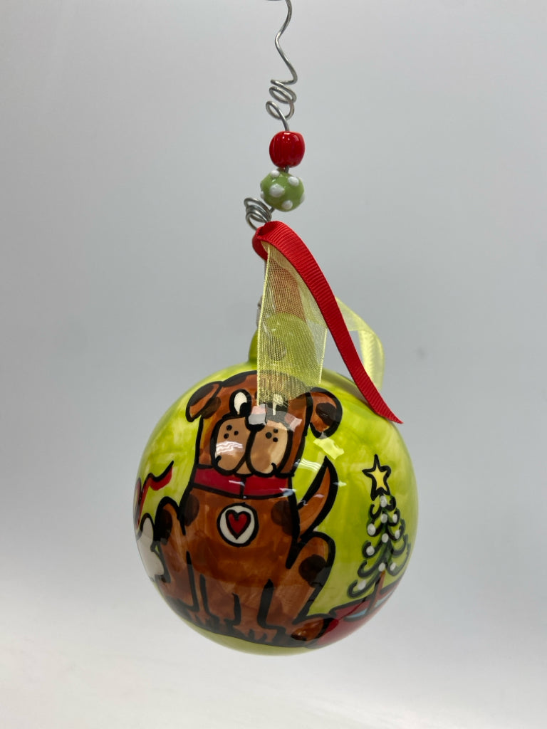 Glory Haus Lime Green Brown Dogs Ceramic Ornaments
