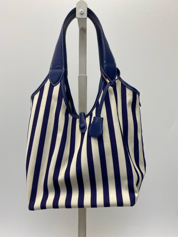 Cream Dark Blue Stripe(s) Fabric Handbag