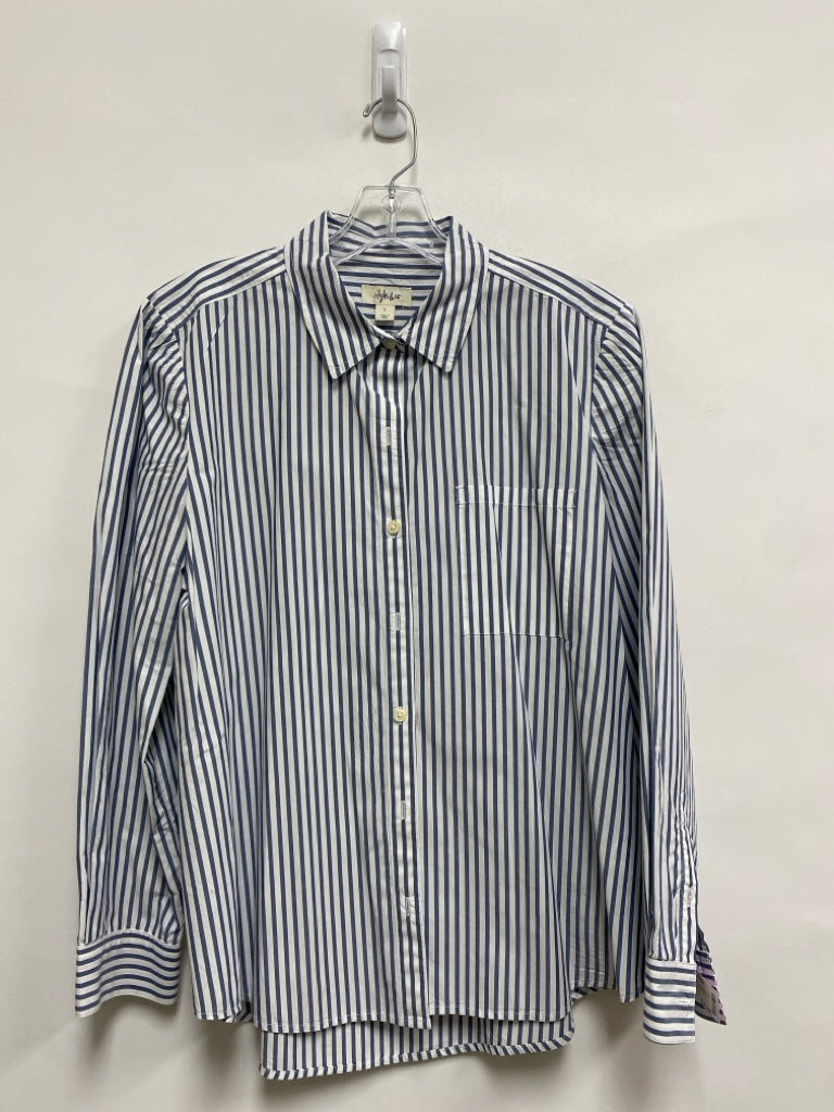 Style &amp; Co. Size L White Dark Gray Stripes Long Sleeve Ladies Top