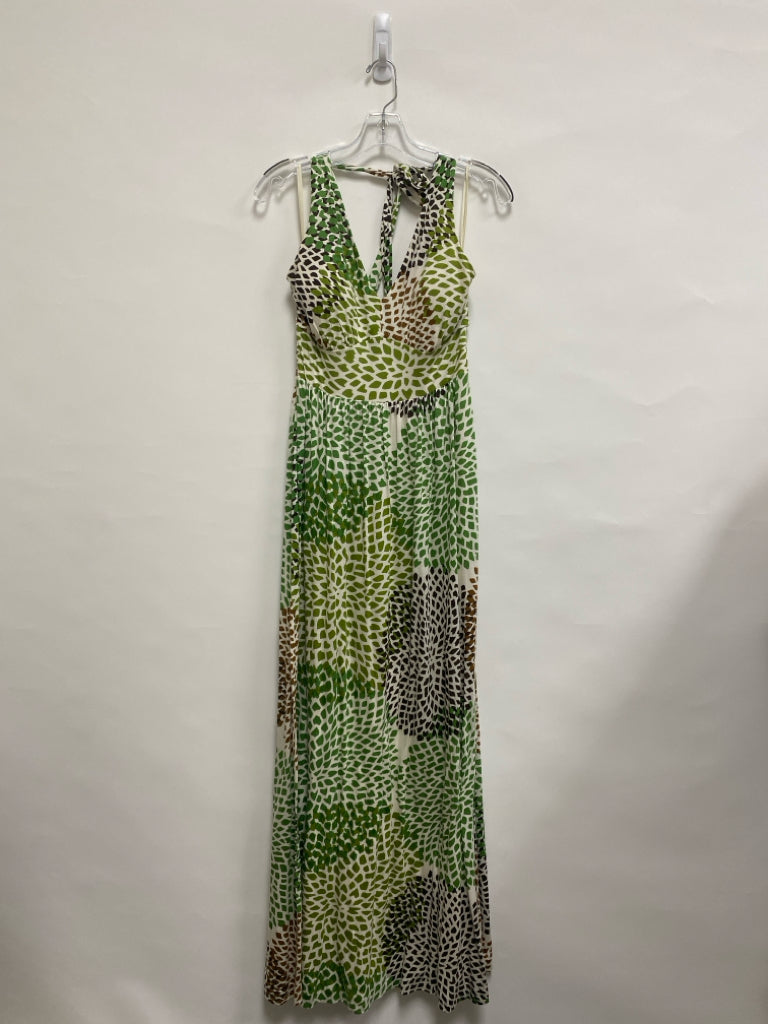 Banana Republic Size M Cream/Green Brown/Black Mosaic Maxi Ladies Dress