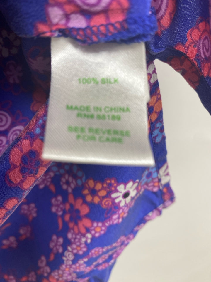 LILLY PULITZER Size L Purple Coral/Multi Floral Silk Ladies Top
