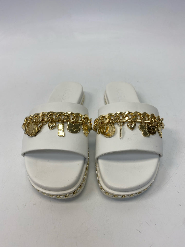 Karl Lagerfeld  Size 7.5 White Gold Charm(s) Sandals