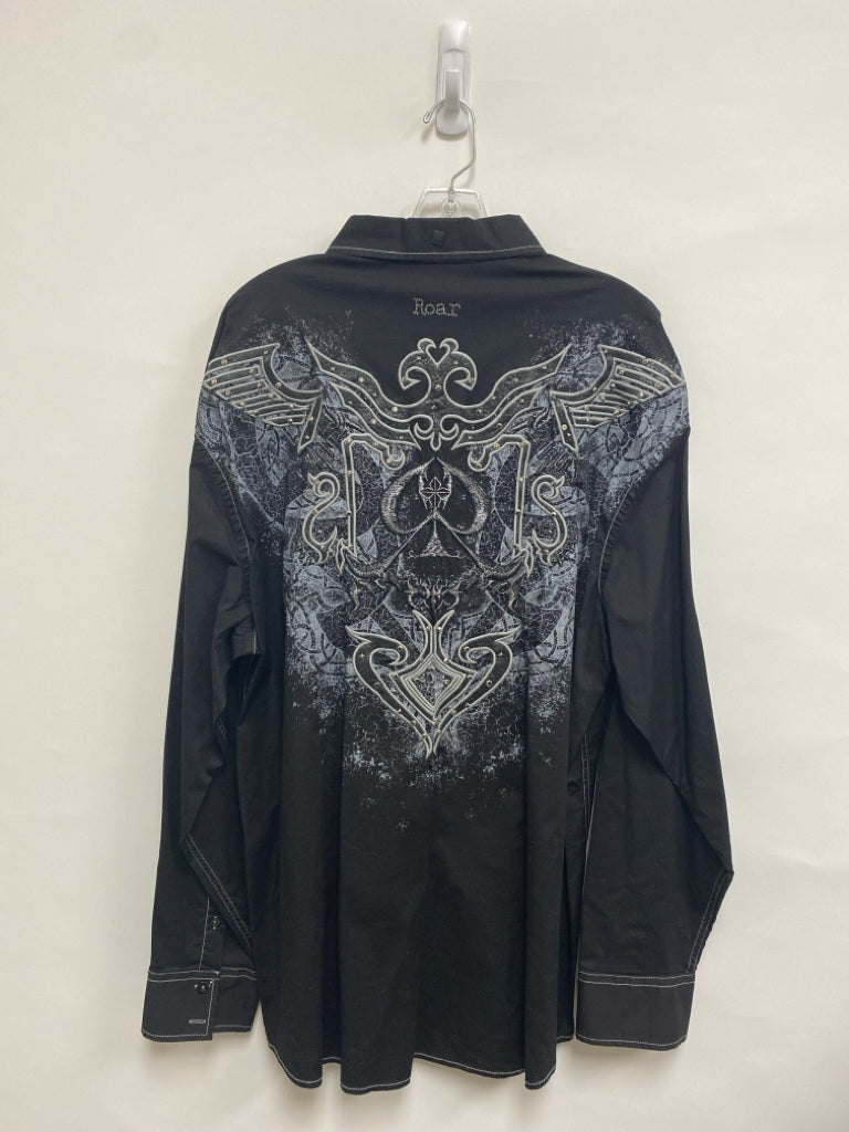 Roar Brand Size 3X Black Silver Embroidered Button Down Men&