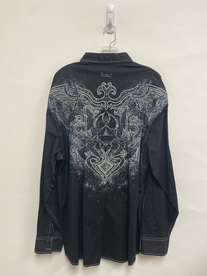 Roar Brand Size 3X Black Silver Embroidered Button Down Men&