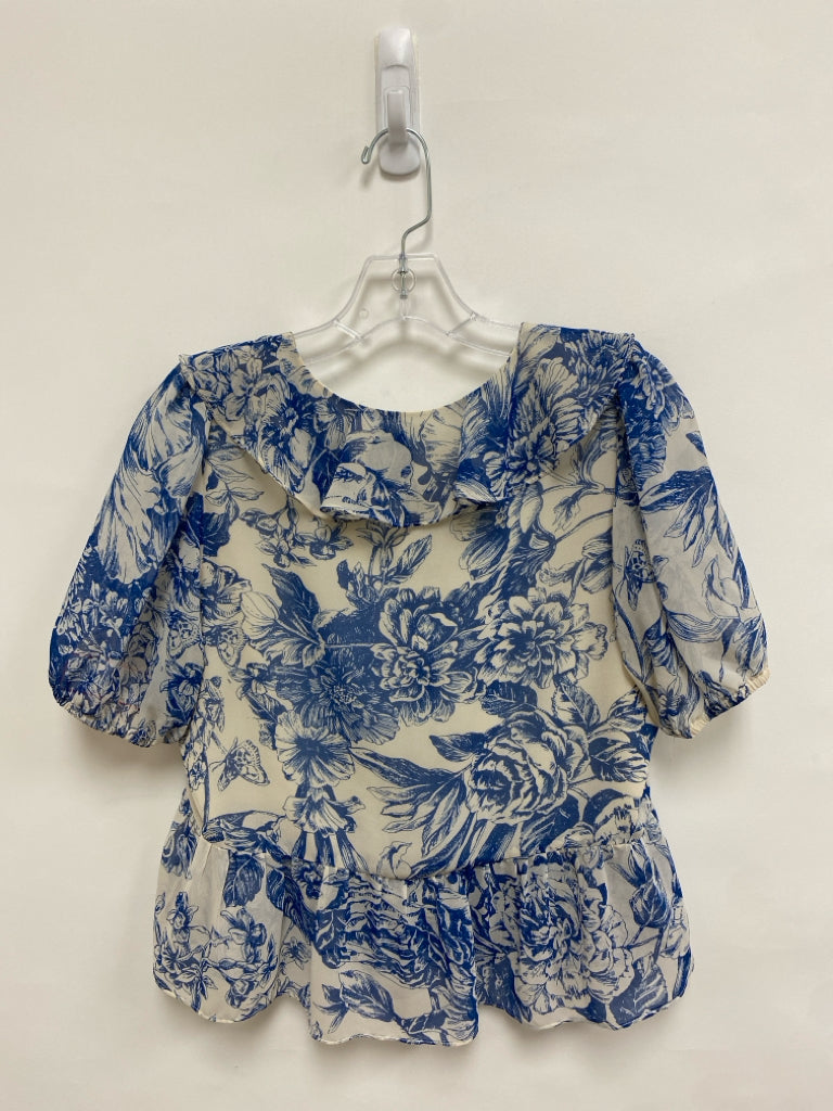 lucy paris Size XS Blue Cream Flowers Ladies Top