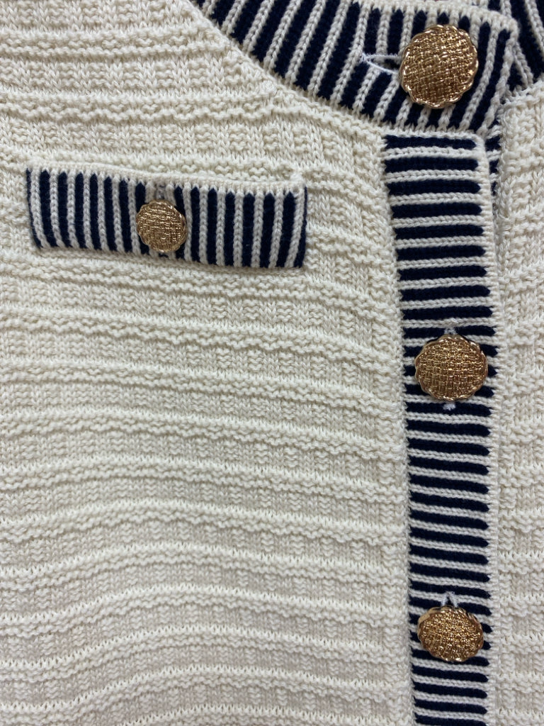 NWT Talbots Size S White Navy Trimmed Button Up Ladies Sweater Vest