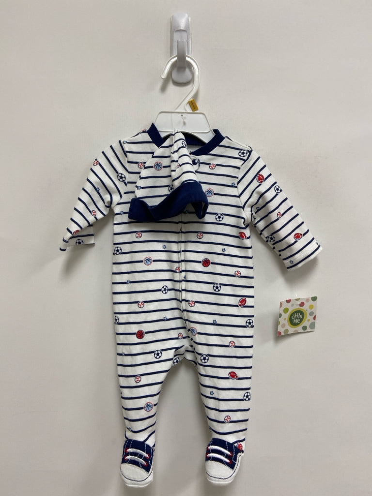 NWT Little Me SIZE NB White/Navy Stripes Boy&
